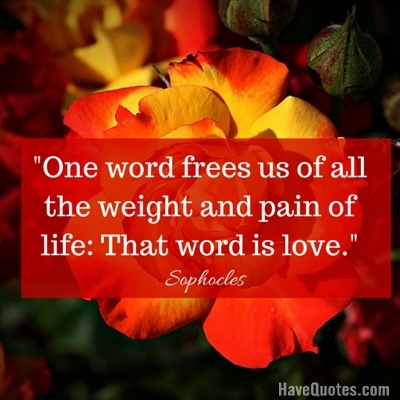 One word frees us of all the weight and pain of life That word is love Quote