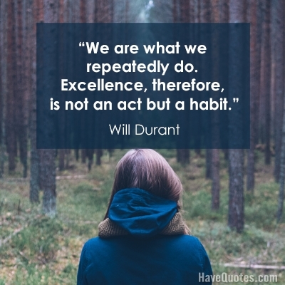 We are what we repeatedly do Excellence therefore is not an act but a habit Quote